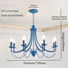 Curved Branch Iron Chandelier, 8 Light Candle Style Arms, Blue Finish, 73x73x108cm, Traditional Style, Dining Room & Hallway