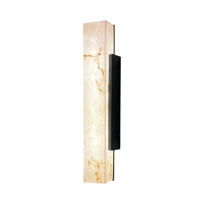 Natural Alabaster Panel Outdoor Wall Light, 60cm Height, Black Metal Spine, Integrated LED Glow, Porch & Garden