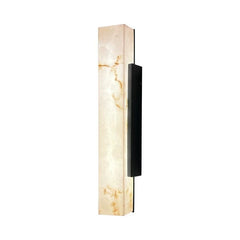 Natural Alabaster Panel Outdoor Wall Light, 60cm Height, Black Metal Spine, Integrated LED Glow, Porch & Garden