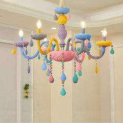 Textured Multicolour Resin Branch Chandelier, 5 Pastel Candle Arms, Colour Drop Beads, Bedroom, Living Room & Dining Room