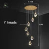 Faceted Crystal Cluster Pendant Light, 7 Heads on a Brass Canopy, 160 x 35cm, Fine Cable Suspension, Living Room & Stairwell