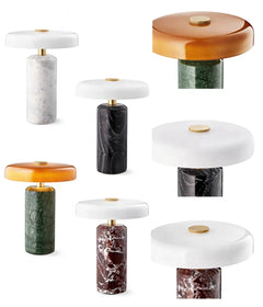 Marble Dome Table Lamp, Opal Glass Disc Shade, Brass Touch Control, White Finish, Rechargeable, Bedside & Living Room
