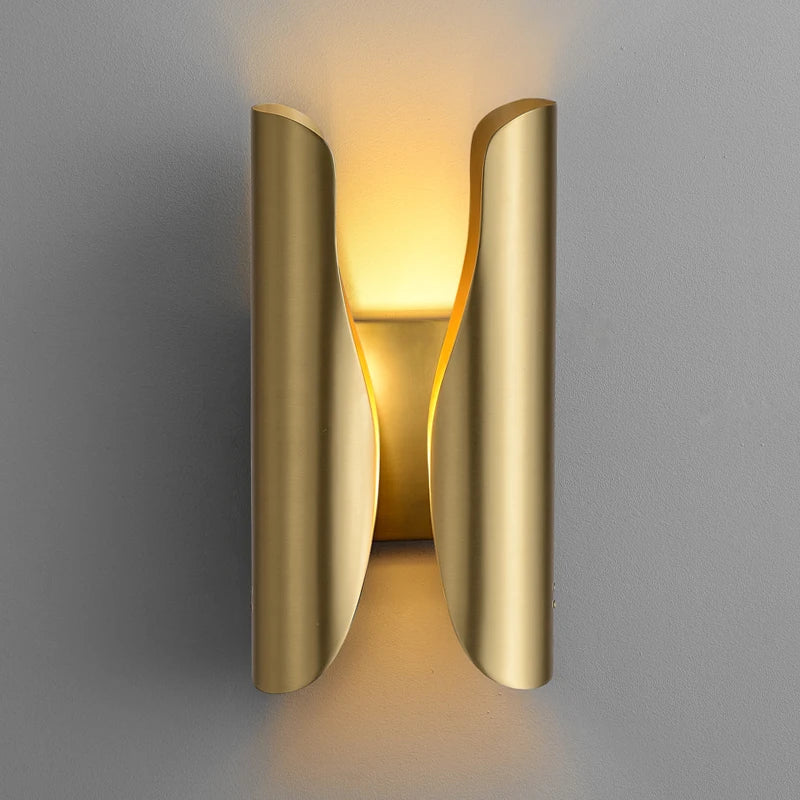 Brushed Gold Column Wall Light, Open Top and Base, Up and Down Glow, Integrated LED, Hallway, Living Room & Bedroom