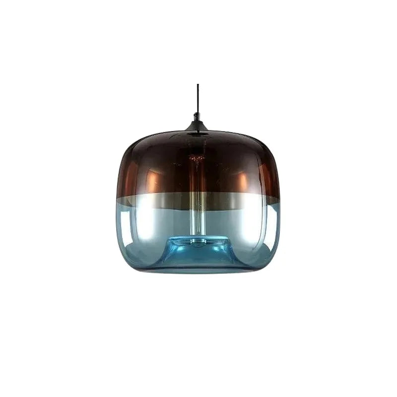 Amber to Green Ombre Glass Drum Pendant Light, Graduated Glass Tone, Exposed Bulb, Dining Table & Kitchen Island