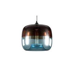 Amber to Green Ombre Glass Drum Pendant Light, Graduated Glass Tone, Exposed Bulb, Dining Table & Kitchen Island
