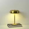 Mushroom Dome Table Lamp, Gold Tone Finish, Cordless Rechargeable Touch Control, Bedside, Console & Home Office
