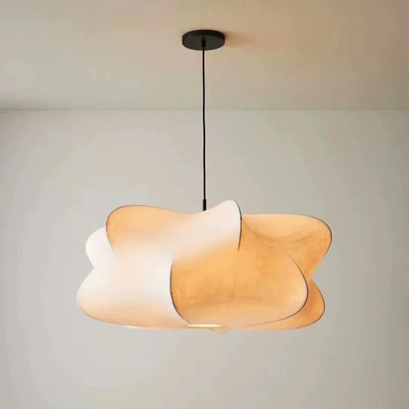 White Silk Cluster Pendant Light, 40cm Diameter, Soft Folded Cloud Shape on a Black Cord, Living Room & Bedroom