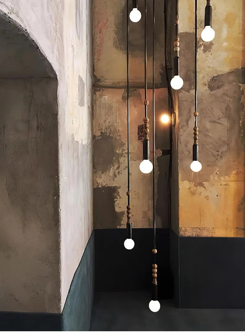 Marbled Stone Bead Wall Light, Antique Brass Rod, Bare Globe Bulb Style, Bedside & Living Room Wall Accent Piece