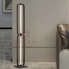 Black Steel Column Floor Lamp, 1280mm Tall, Twin Oval Loop Frame with Integrated LED Strip, Living Room & Office