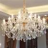 Clear Glass Candelabra Chandelier, 18 Lights, Gold Accents, 65cm Height, Layered Crystal Drops, Formal Dining Room & Stairwell