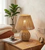 Woven Paper Rope Cone Table Lamp, Brown Finish, Turned Wood Ball Waist, Handmade Texture, Bedside, Console & Living Room