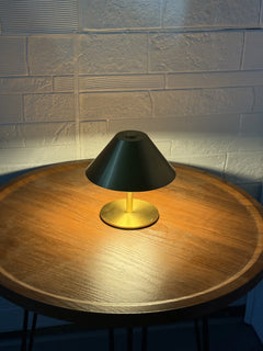 Brushed Chrome Cone Shade Table Lamp, Slim Chrome Stem, Round Disc Base, Adjustable Colour, Bedside & Home Office Desk