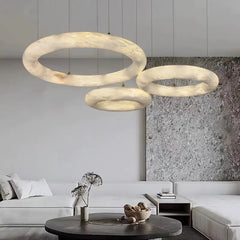 Textured Cream Plaster Ring Pendant Light, 600 Torus Form, Brass Wire Suspension, Contemporary Style, Dining Room & Stairwell