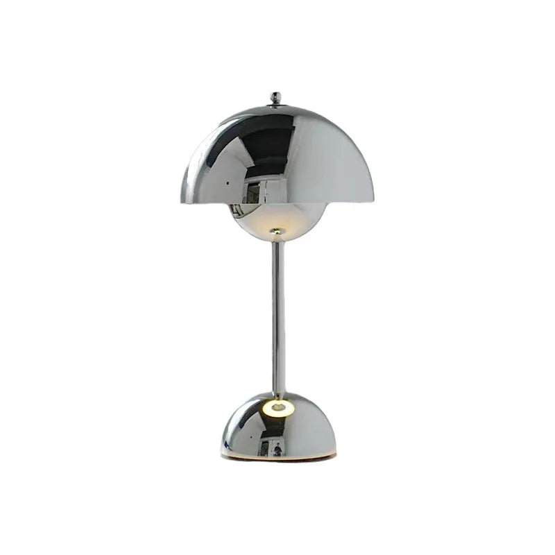 Polished Dome Table Lamp, Chrome Finish, Rechargeable Cordless Touch Control, Integrated LED, Bedside, Dining Table & Living Room
