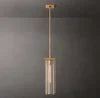 Fluted Clear Glass Column Pendant Light, Burnished Brass Cap and Base, Rod Suspension, Bulb Not Included, Kitchen Island & Dining Table