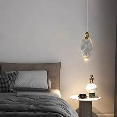 Faceted Crystal Teardrop Pendant Light, Twisted Clear Glass Drop on a Black Cord, Ceiling Suspended, Bedside & Landing