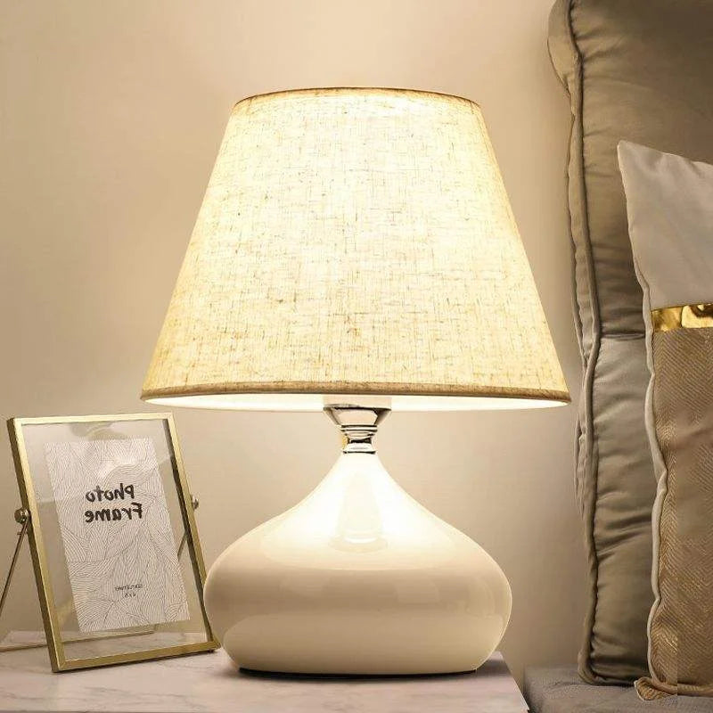 Teardrop Black Ceramic Table Lamp, Matt Rounded Base with a Charcoal Drum Shade, Bedside Table and Living Room