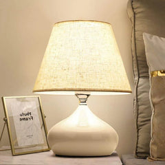Teardrop Black Ceramic Table Lamp, Matt Rounded Base with a Charcoal Drum Shade, Bedside Table and Living Room