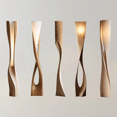 Sculptural Twisted Wood Column Floor Lamp, Brown Tone, Freestanding Base, Living Room, Dining Room & Reading Corner