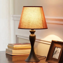 Turned Column Table Lamp, White Finish, Natural Linen Cone Shade, Candlestick Profile, Bedside, Home Office & Console