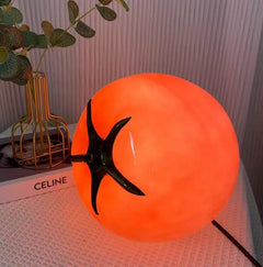 Glossy Sphere Glass Table Lamp, Ochre Finish, Warm Rounded Glow, Curling Stem Detail, Bedside Table & Living Room Accent