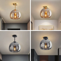 Smoked Amber Glass Globe Cluster Pendant Light, 3 Ombre Spheres on Individual Cables, Dining Table & Kitchen Island