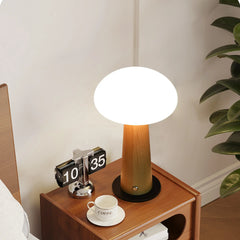 Opal Glass Dome Table Lamp, Tapered Solid Wood Column, Touch Control, Dark Walnut Finish, Bedside & Console, Home Office