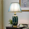 Ribbed Glass Column Table Lamp, Green Finish, Pleated cotton shade, Gold Trim, Collar and Foot, Large Size, Living Room & Bedroom
