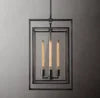 Open Cage Lantern Pendant Light, 16" Black Nested Double Frame, 3 Exposed Tube Bulbs, Hallway, Dining Table & Living Room
