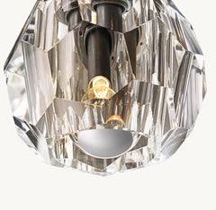 Faceted Crystal Sphere Flush Ceiling Light, Black Finish, Knurled Fixing Collar, Hallway, Landing & Bedroom Corner
