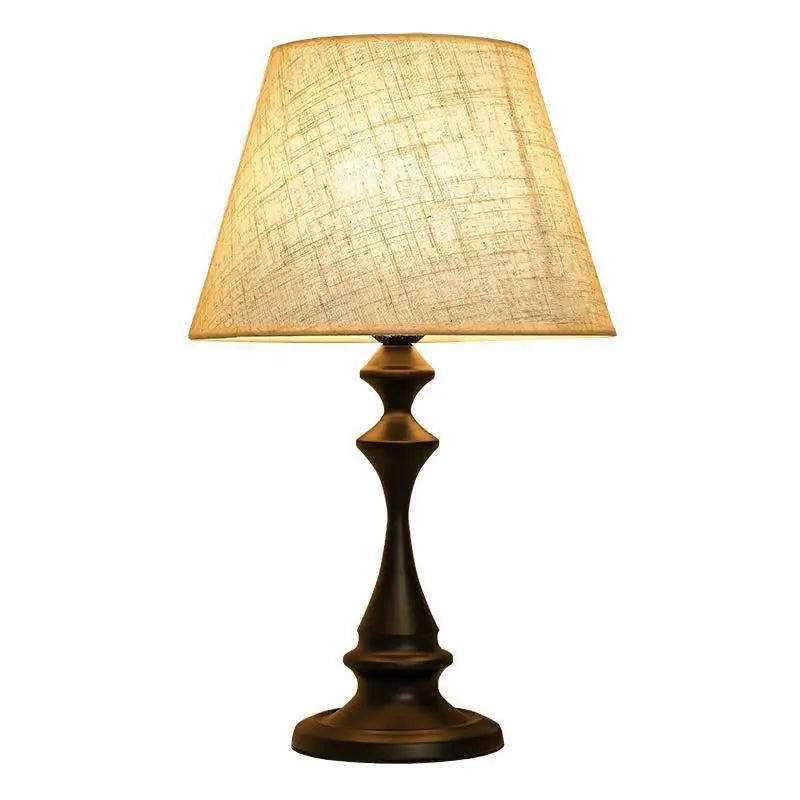 Turned Column Table Lamp, White Finish, Natural Linen Cone Shade, Candlestick Profile, Bedside, Home Office & Console