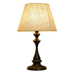 Turned Column Table Lamp, White Finish, Natural Linen Cone Shade, Candlestick Profile, Bedside, Home Office & Console