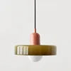 Glazed Green Glass Disc Pendant Light, High Gloss Finish, Ribbed Rim Detail, 38cm, Exposed Bulb, Bedroom & Living Room
