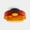 Tiered Amber Glass Semi Flush Ceiling Light, Double Dome Layer, Black Ceiling Canopy, D42 x H18cm, Hallway & Living Room