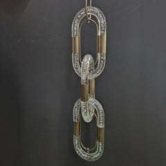 Seeded Acrylic Tiered Ring Pendant Light, Antique Brass Connectors, Four Linked Chain Rings, Integrated LED, Dining Room, Stairwell & Hallway