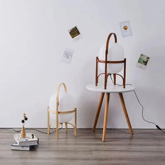 Bent Peach Frame Lantern Floor Lamp, Opal Glass Shade, Curved Carry Handle, Splayed Tripod Legs, Living Room & Bedroom