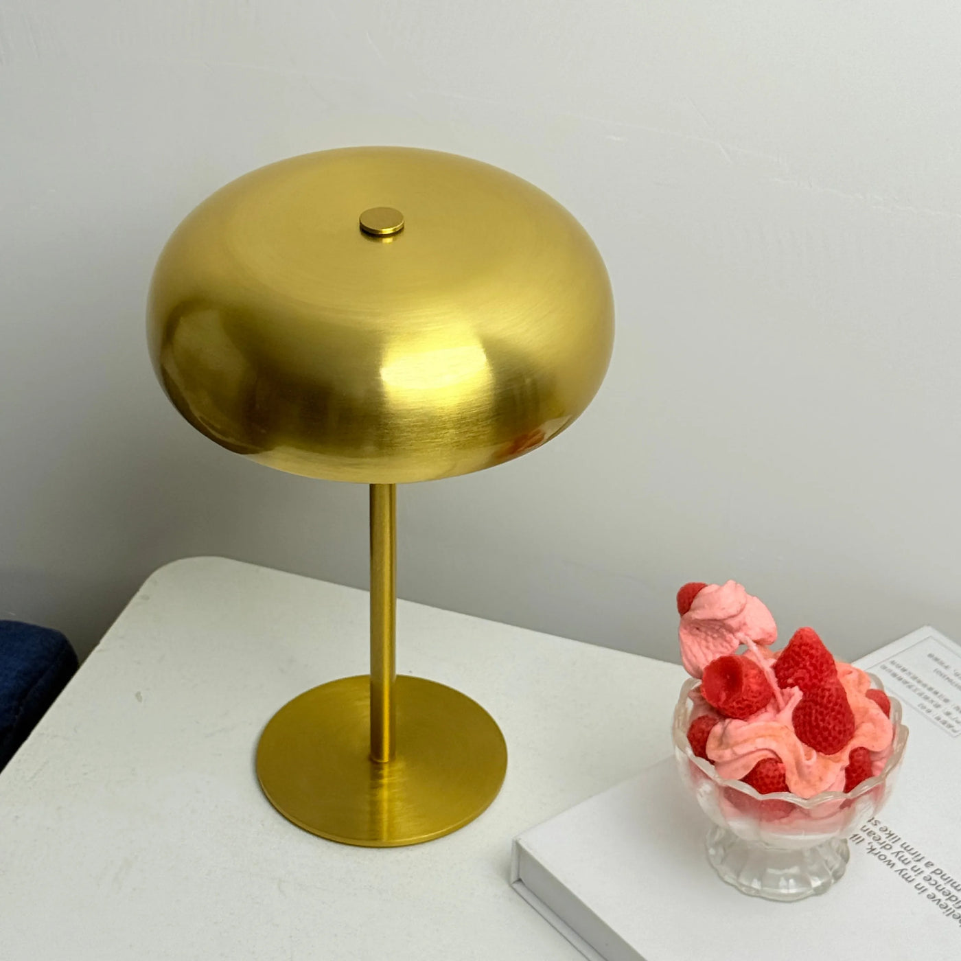 Mushroom Dome Table Lamp, Gold Tone Finish, Cordless Rechargeable Touch Control, Bedside, Console & Home Office