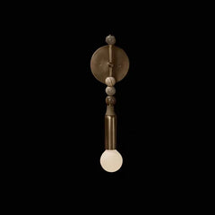 Marbled Stone Bead Wall Light, Antique Brass Rod, Bare Globe Bulb Style, Bedside & Living Room Wall Accent Piece