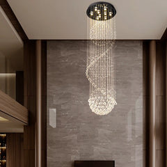 Crystal Spiral Cluster Chandelier, 9 Lamp, Faceted Crystal Beads, Long Cascading Drop, Stairwell, Hallway & Landing
