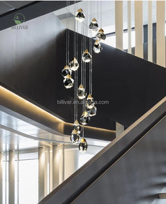 Faceted Crystal Cluster Pendant Light, 5 Heads on a Brass Canopy, 150 x 30cm, Fine Cable Suspension, Living Room & Stairwell