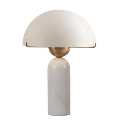 Matt Cream Dome Table Lamp, Brass Ring Collar on a Green Marble Base, Bedside, Console and Living Room Corner