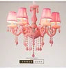 Pink Glass Candelabra Chandelier, 8 Lights, Fabric Shade Covers, Scrolled Arms, Matching Crystal Drops, 72cm Diameter, Bedroom & Living Room