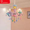 Textured Multicolour Resin Branch Chandelier, 5 Pastel Candle Arms, Colour Drop Beads, Bedroom, Living Room & Dining Room