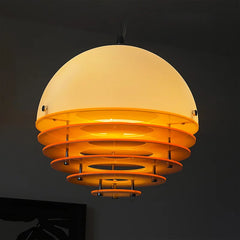 Matt White Dome Pendant Light, Amber Tiered Ring Skirt, 30cm Large Silhouette, Kitchen Island & Dining Table