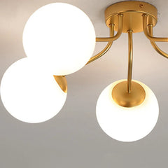 Opal Glass Globe Burst Semi Flush Ceiling Light, 12 Globes on Matt Black Branching Arms, Wide Arm Spread, Living Room, Bedroom & Hallway