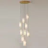 Frosted Alabaster Cluster Pendant Light, 9 Heads, Brass Ceiling Canopy, 200cm Drop, Kitchen Island & Dining Table