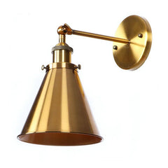 Antique Brass Cone Wall Light on a Swan Neck Arm, 20x20 Reach, Adjustable Knurled Knuckle Joint, Bedside and Reading Corner