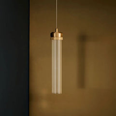 Fluted Clear Glass Cylinder Pendant Light, Chrome Cap Finish, Black Cable Suspended, Contemporary Style, Kitchen Island & Hallway