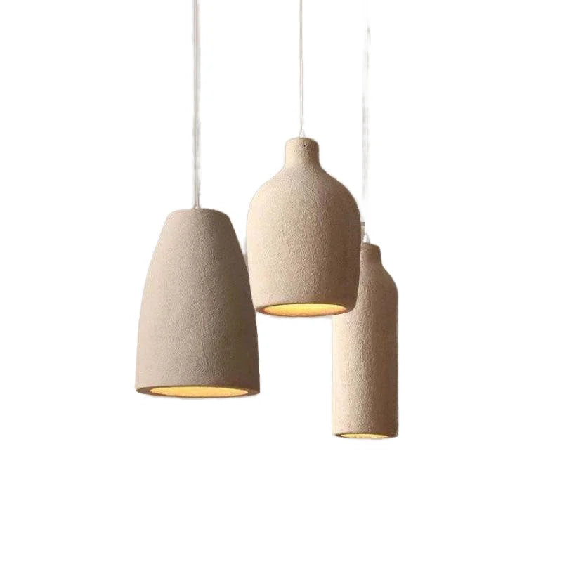 Sand Textured Plaster Lantern Pendant Light, 50cm Drop, Tapered Gourd Shape on a Brown Cord, Dining Table & Hallway