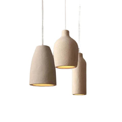 Sand Textured Plaster Lantern Pendant Light, 50cm Drop, Tapered Gourd Shape on a Brown Cord, Dining Table & Hallway